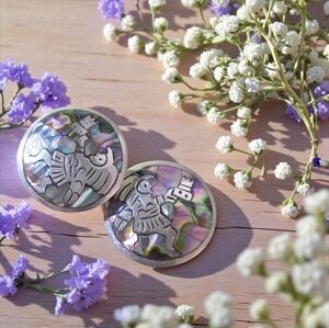 Sterling Earrings Torch Bearer Mosaic MOP Signed